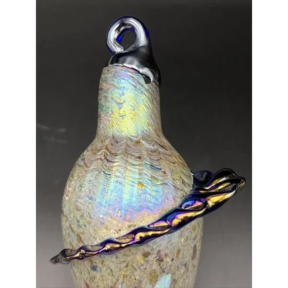 Hand Blown Art Glass Iridescent Oil Slick Plum Bob Teardrop Ornament Sun Catcher - Picture 14 of 14